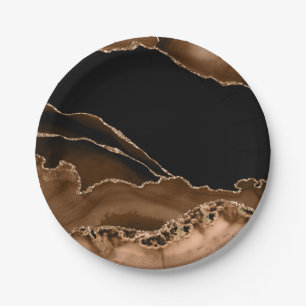 Assiettes En Carton Fausse Agate Marbrée Marron Désert Pierre Contempo