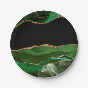Assiettes En Carton Faux Emerald Green Marbré Agate contemporain