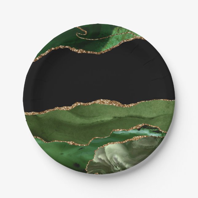 Assiettes En Carton Faux Emerald Green Marbré Agate contemporain (Devant)