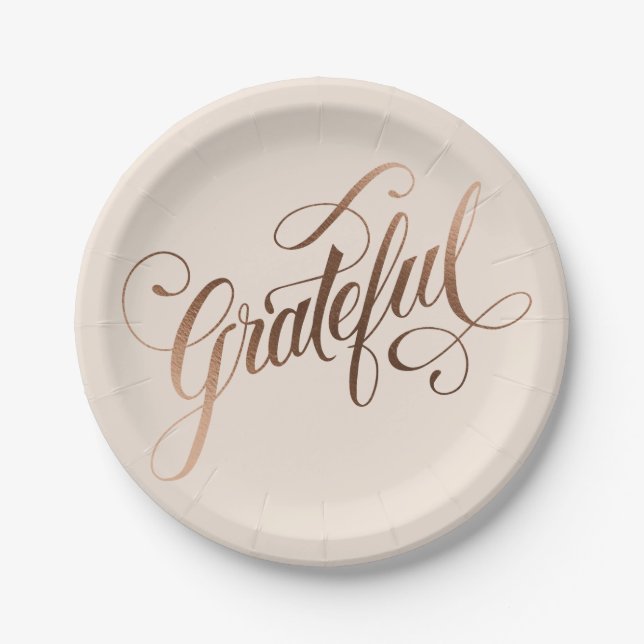Assiettes En Carton Faux-foil Élégant Grateful Script pour Thanksgivin (Devant)