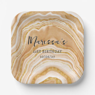 Assiettes En Carton Faux Golden Agate 21e anniversaire