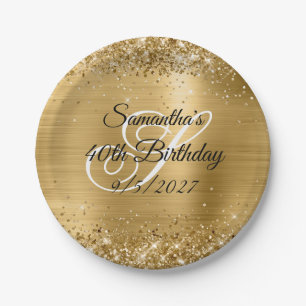 Assiettes En Carton Faux Paillettes et Feuille d'Or pour 40e Anniversa