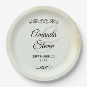 Assiettes En Carton Faux Parchemin Vintage Mariage simple et élégant