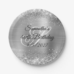 Assiettes En Carton Faux Parties scintillant d'argent et Foil 40e anni