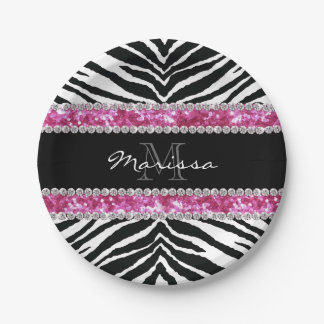 Assiettes En Carton Faux Parties scintillant monogramme Bling Rhinesto