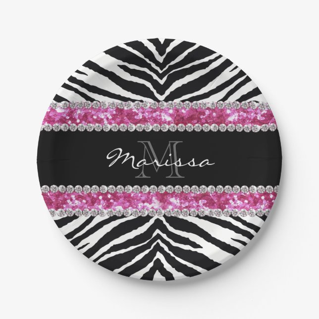 Assiettes En Carton Faux Parties scintillant monogramme Bling Rhinesto (Devant)