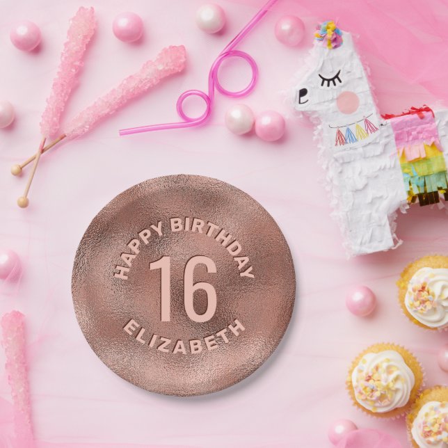 Assiettes En Carton Faux Rose Gold Foil Texture Joyeux Anniversaire &  (Fête)