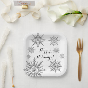 Assiettes En Carton Faux Silver Winter Snowflake Joyeux vacances