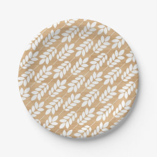 Assiettes En Carton Faux Wood   Plaque de papier à motif floral blanc