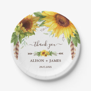 Assiettes En Carton Faveurs de noce rustiques de tournesols de Boho