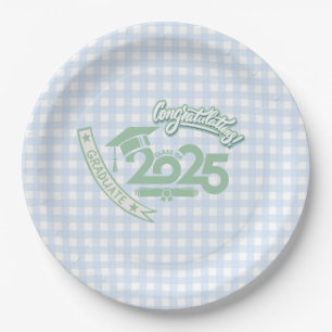 Assiettes En Carton Faye et Lauren Bleu clair En vichy Graduation 2025