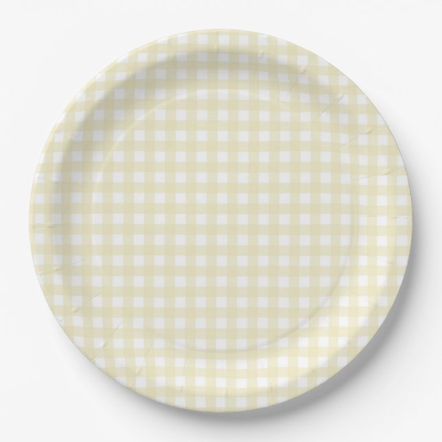 Assiettes En Carton Faye et Lauren Pastel En vichy jaune (Devant)