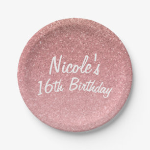 Assiettes En Carton Fée Conte Rose Pailleté Douce Fête d'anniversaire
