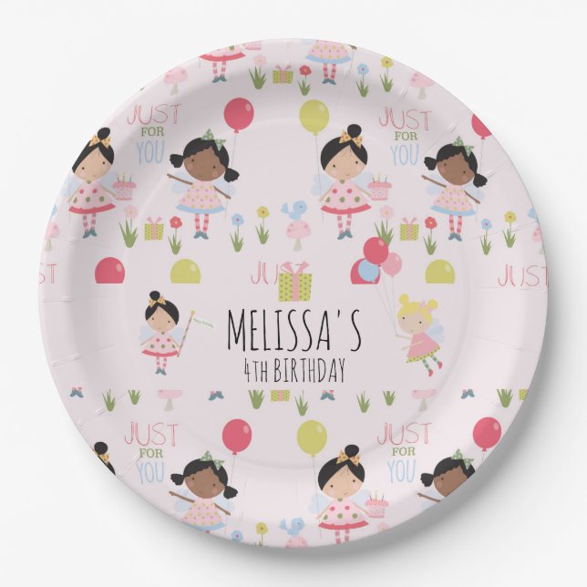 Assiettes En Carton Fée d'anniversaire mignonne fête personnalisée (Devant)