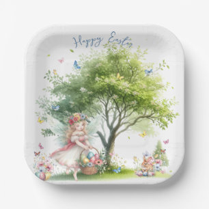 Assiettes En Carton Fée de printemps de Pâques à l'aquarelle