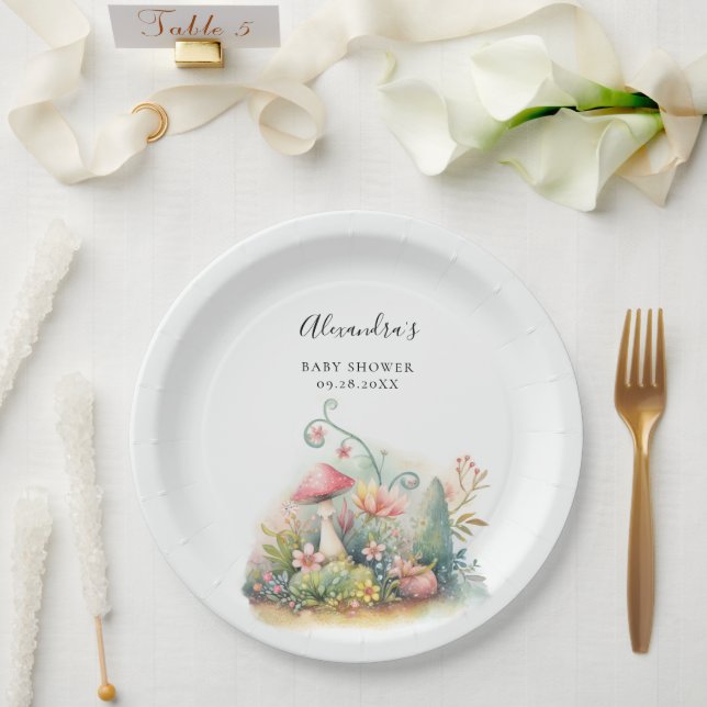 Assiettes En Carton Fée Enchantée Jardin Champignons Baby Girl Douche (Mariage)