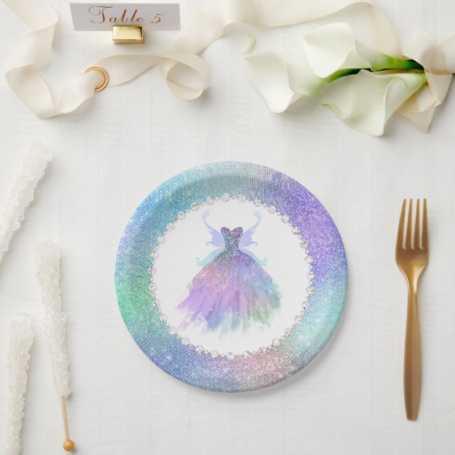 Assiettes En Carton Fée Ethereal | Rainbow Ombre Pastel Sheen (Mariage)