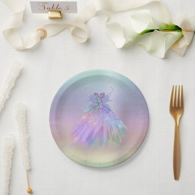 Assiettes En Carton Fée Ethereal | Rainbow Ombre Pastel Sheen (Mariage)
