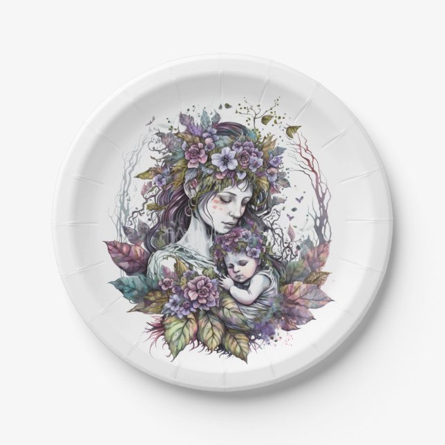 Assiettes En Carton Fée mère et enfant (Devant)
