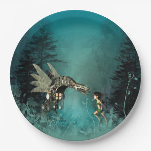 Assiettes En Carton Fée mignonne avec le dragon de vapeur dans une