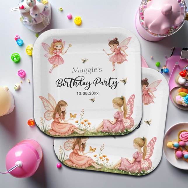 Assiettes En Carton Fées roses de charme Fête d'anniversaire (Créateur téléchargé)