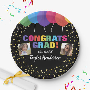 Assiettes En Carton Félicitations Ballons de Graduation Confetti Grad 