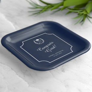 Assiettes En Carton Félicitations Grand Élégant Script Marine Bleu Gra
