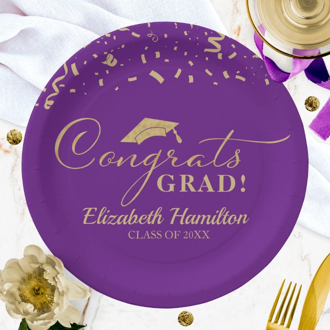 Assiettes En Carton Félicitations Grand Gold Script Grad Graduation Pa (Créateur téléchargé)