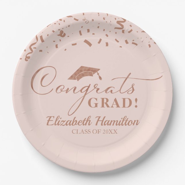 Assiettes En Carton Félicitations Grand Rose Gold Script Graduation Pa (Devant)