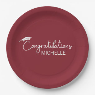 Assiettes En Carton Félicitations pour la remise des diplômes Rouge Bl