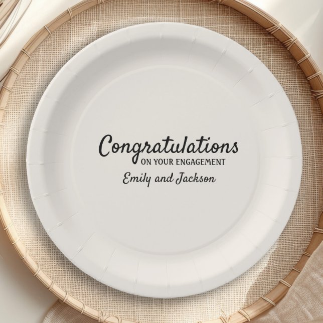 Assiettes En Carton Félicitations pour les fiançailles Nom du script C ("Congratulations on your engagement" custom paper plates)