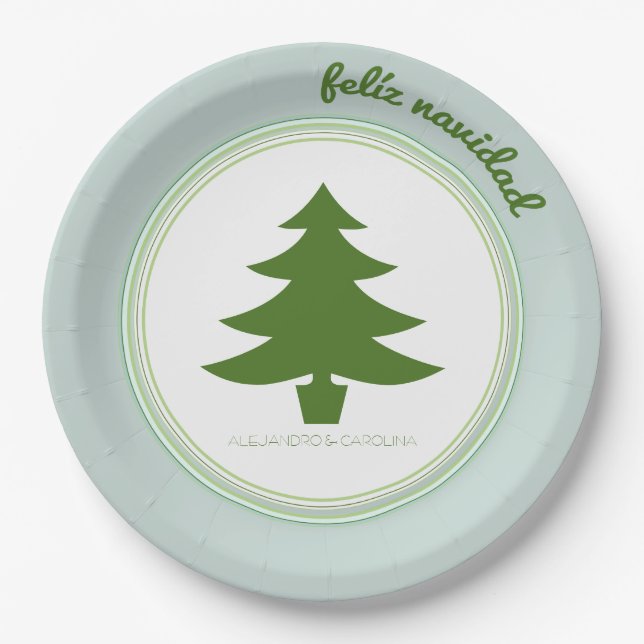 Assiettes En Carton Feliz Navidad : Arbre de Noël : Personnalisé (Devant)