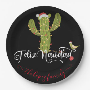 Assiettes En Carton Feliz Navidad Christmas Cactus Party