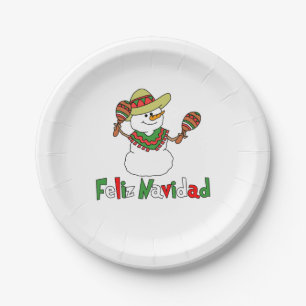 Assiettes En Carton Feliz Navidad Dessin Snowman Sombrero Maracas