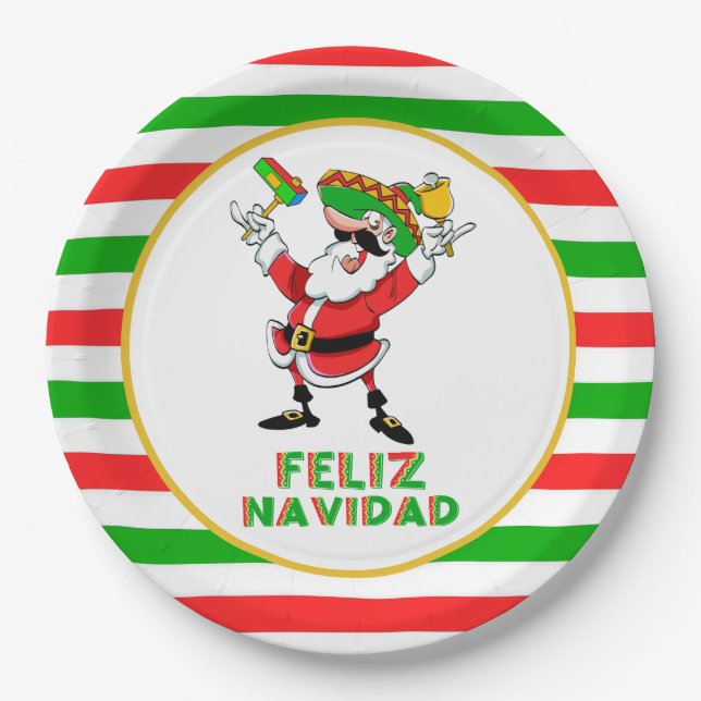 Assiettes En Carton Feliz Navidad Mexico Noël Père Noël (Devant)