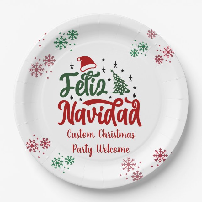 Assiettes En Carton Feliz Navidad Spanish Joyeux Noël (Devant)