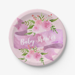 Assiettes En Carton Féminin, Joli, Chic, Floral Rose Pâle Baby Shower