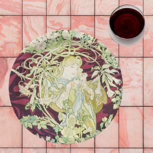 Assiettes En Carton Femme à marguerite - Mucha daisy textile repro