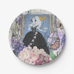 Assiettes En Carton Femme élégante bleue robe florale fantaisie