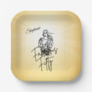 Assiettes En Carton Femme Fabuleuse Cinquante Or Esquisse 50e Annivers
