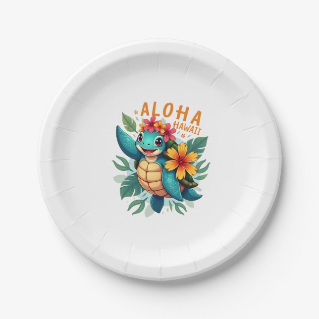Assiettes En Carton Femme Hawaiienne-Chemise Aloha Hawaii (Devant)