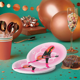 Assiettes En Carton Femme Jouant de la guitare
