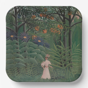 Assiettes En Carton Femme marchant dans une forêt exotique, Henri Rous