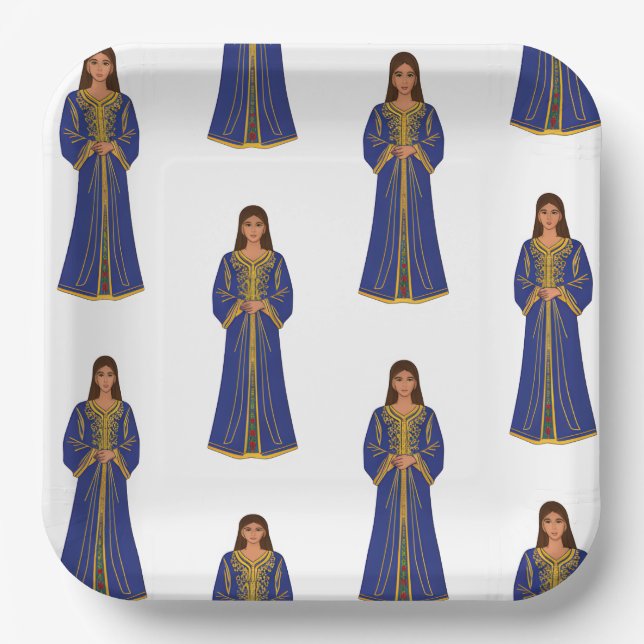 Assiettes En Carton Femme marocaine en Motif Caftan (Recto)