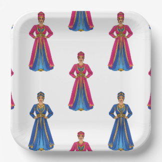 Assiettes En Carton Femme marocaine en Motif vestimentaire traditionne