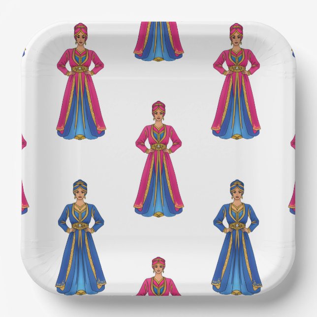 Assiettes En Carton Femme marocaine en Motif vestimentaire traditionne (Recto)