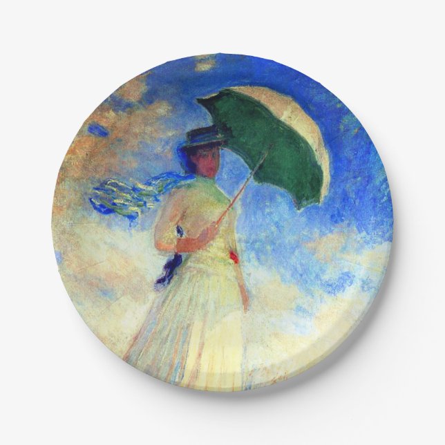 Assiettes En Carton Femme Monet avec un parasol face droit (Devant)