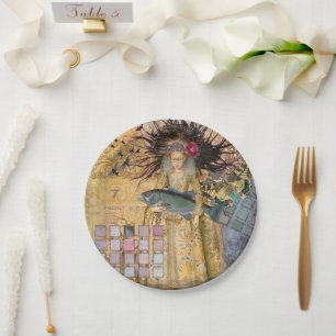 Assiettes En Carton Femme Poissons Vintage Gothique Classique