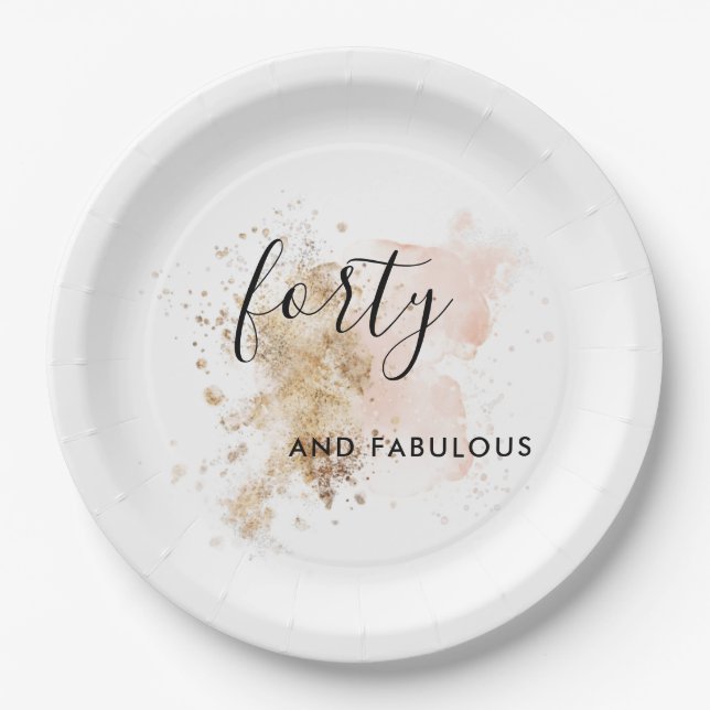 Assiettes En Carton Femme rose et or Quarante-40e fête d'anniversaire (Devant)