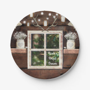 Assiettes En Carton Fenêtre de grange rustique arbre et mariage en pot